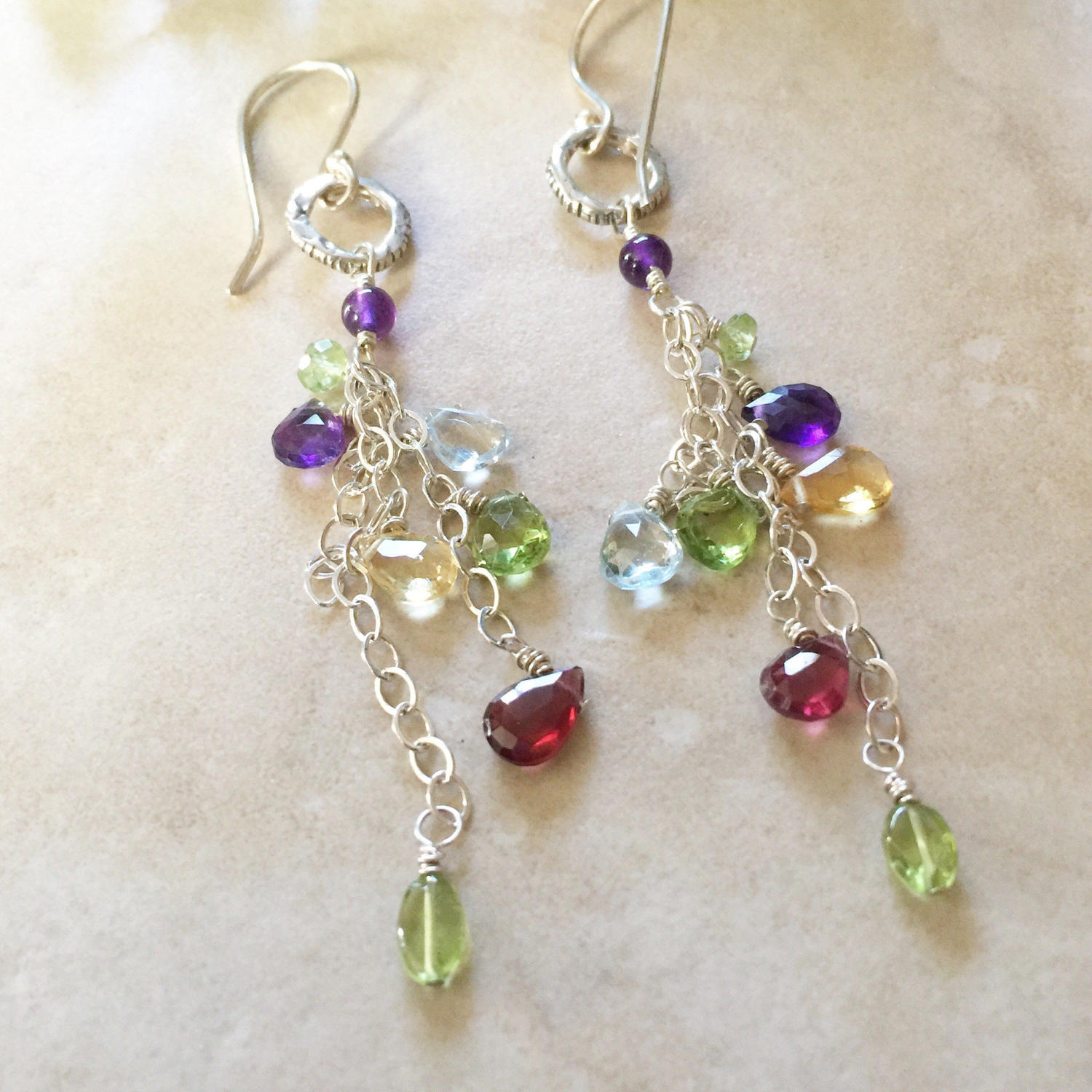 Chandelier Earrings Multiple Color Gemstone Artisan Made Etsy