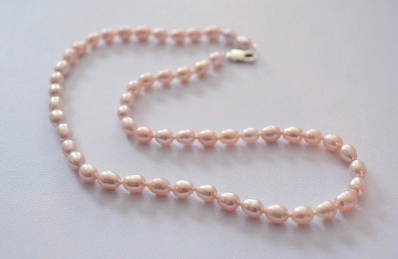 Natural Color Soft Peach Cultured Freshwater Pearl Necklace Hand Knotted Silk Thread Simple Pearl Necklace Petite Pearls image 3