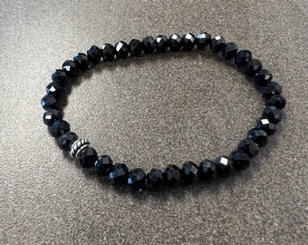 Pulsera de espinela negra, pulsera elástica negra, piedras preciosas de 5 mm