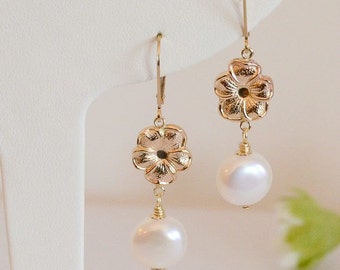 Coin Shape Cultured Freshwater Pearl Dangle Earring in Gold Filled Natures Splendour Wedding Earring