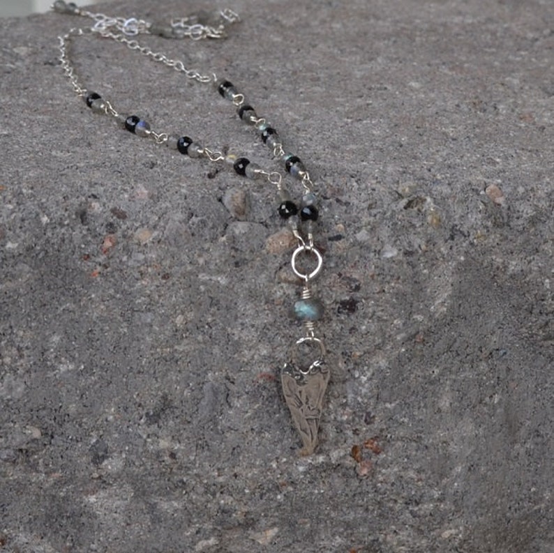 Worn On TV Labradorite necklace Black Spinel Heart Necklace Nature's Splendour Jewelry image 2