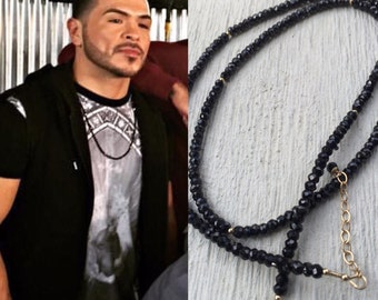 Unisex Necklace, Black Spinel, Black Long Necklace, Gold And Black Necklace, Worn By Dancer Gilbert Saldivar,  Chocolate City 2