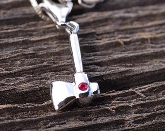 Ax Charm, Unisex, Ruby Hatchet, Unisex Charm, Sterling Silver Ax, Lizzie Borden, Edgy charm