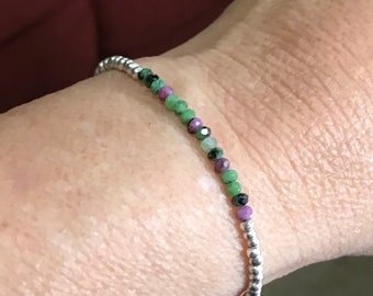 Hill Tribe Silver Ruby Zoisite Bracelet: Handmade Gemstone Beaded Bracelet