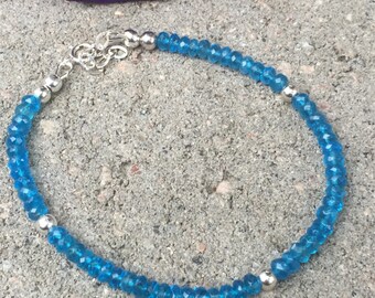 Apatite Bracelet, Blue Apatite, Blue Gemstone, Skinny Bracelet, Natures Splendour, Beaded Bracelet, Wedding Bracelet, Unisex Bracelet