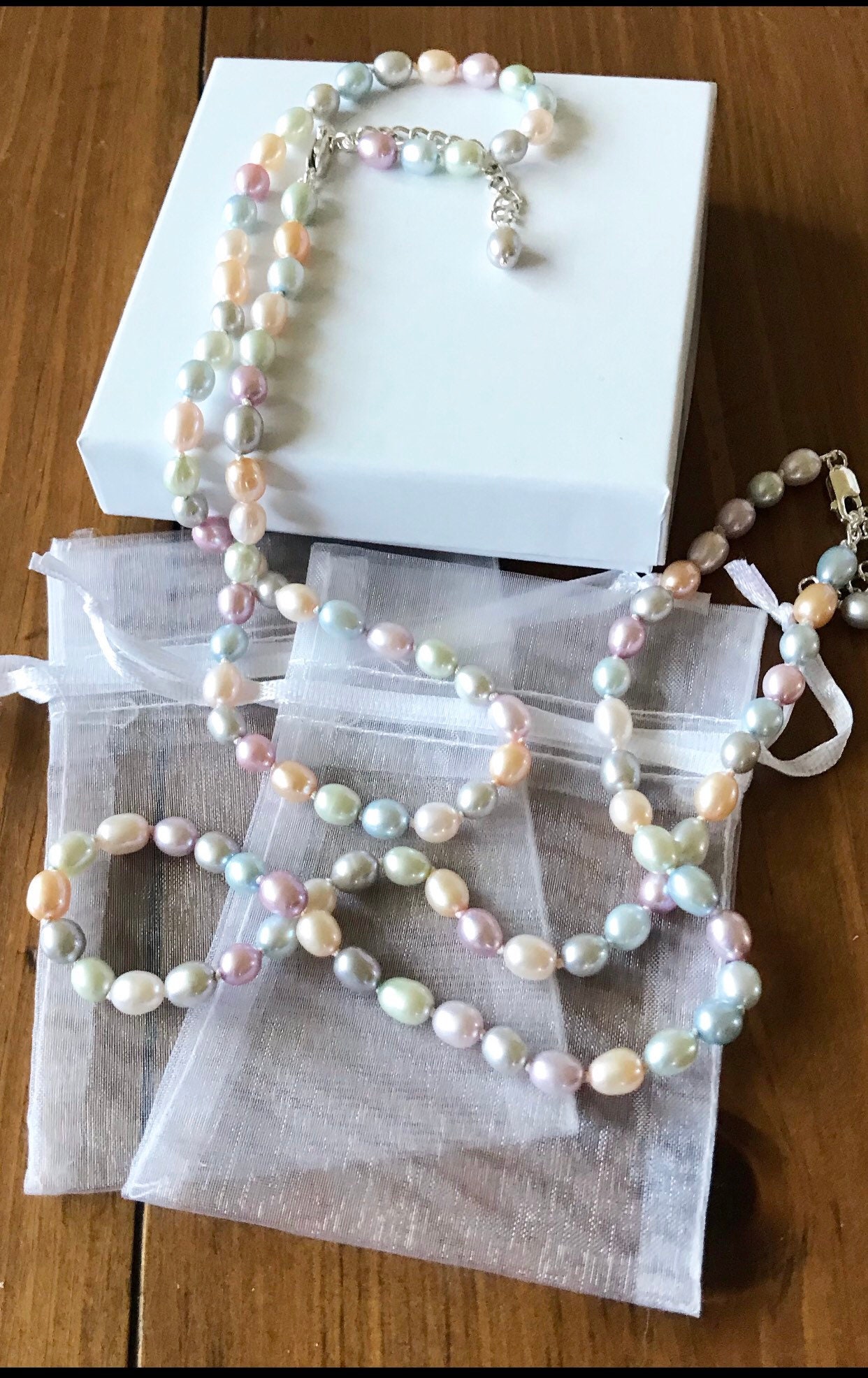 Pearl necklace in pastel colours pastel freshwaterpearls