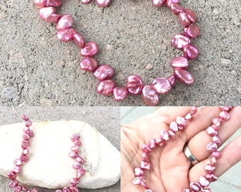 Pink Keshi Pearls, Cultured Freshwater Pearl Necklace,  Single Strand Necklace,  Fall Fashion, Pink Necklace