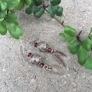 Feather Earrings, Silver Feather Earrings, Bali Beaded Earrings, Long Earrings,Dangle Earrings, Natures Splendour image 1