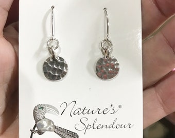 Pendientes de plata, pendientes de disco de plata, pendientes simples, pendientes de todos los días, pendientes colgantes, joyas de esplendor de la naturaleza