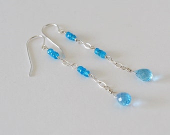 Blue Topaz, Apatite Earrings, Gemstone Earrings, Long Dangle Earrings, Natures Splendour, Blue Earrings, Mothers Day Gift