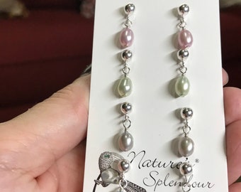 Colorful Cultured Freshwater Pearl Dangles, Pearl Set Earrings