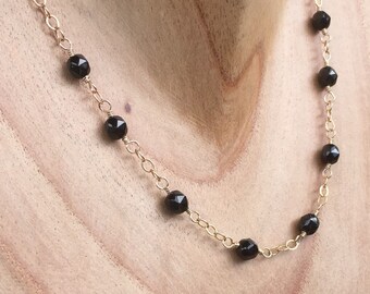 Black Spinel Necklace: Gold Filled Chain