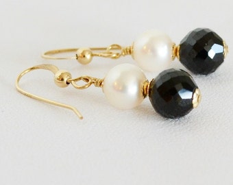 Black Spinel  Cultured Freshwater Pearls  Drop Earrings  Black and White Earrings  Top Quality Earrings  Minimalist  Natures Splendour