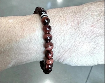 Red Tiger Eye Beaded Stretch Bracelet - Rust Color Stones