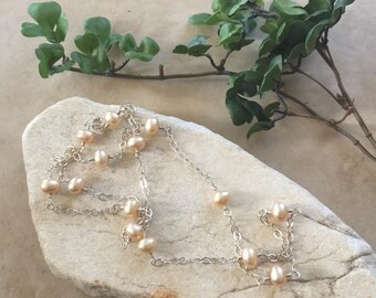 Freshwater Pearl Necklace: Sterling Silver Chain, 25 Inch length