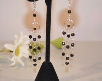 Black Spinel Gemstone, As Gifted to Celebrities,  Black Spinel Chandelier Earrings, Sterling Silver Earrings