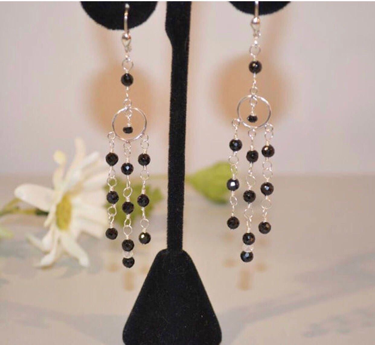 As Gifted to Celebrities Black Spinel Chandelier Earrings | Etsy
