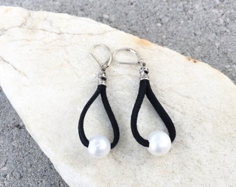 Faux Suede and Pearl Earring with Sterling Silver Components Natures Splendour Jewelry