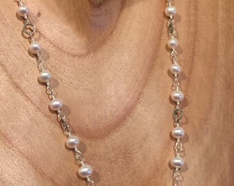 Freshwater Pearl Necklace  Wired Wrapped With Sterling Silver and Bali Silver Oxidized Ring Natures Splendour