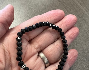 Black Spinel Bracelet: Faceted 5mm Gemstone Stretch Bracelet
