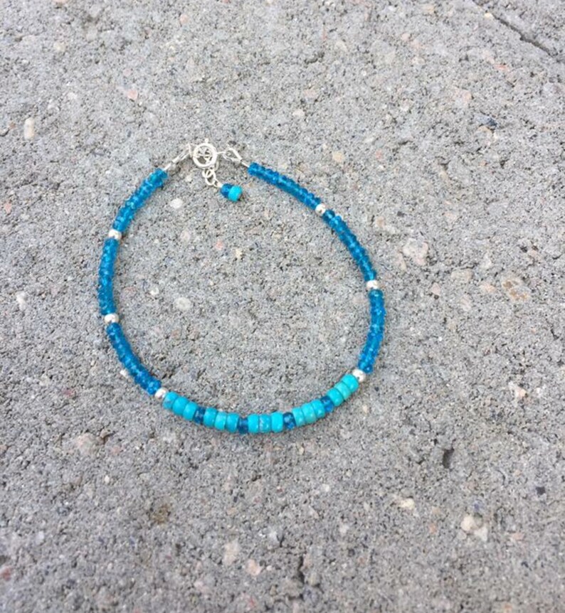 Turquoise Bracelet, Nacorari Turquoise, Skinny Bracelet, Natures Splendour Jewelry, Blue Bracelet, Apatite Bracelet, Unisex Bracelet, image 1