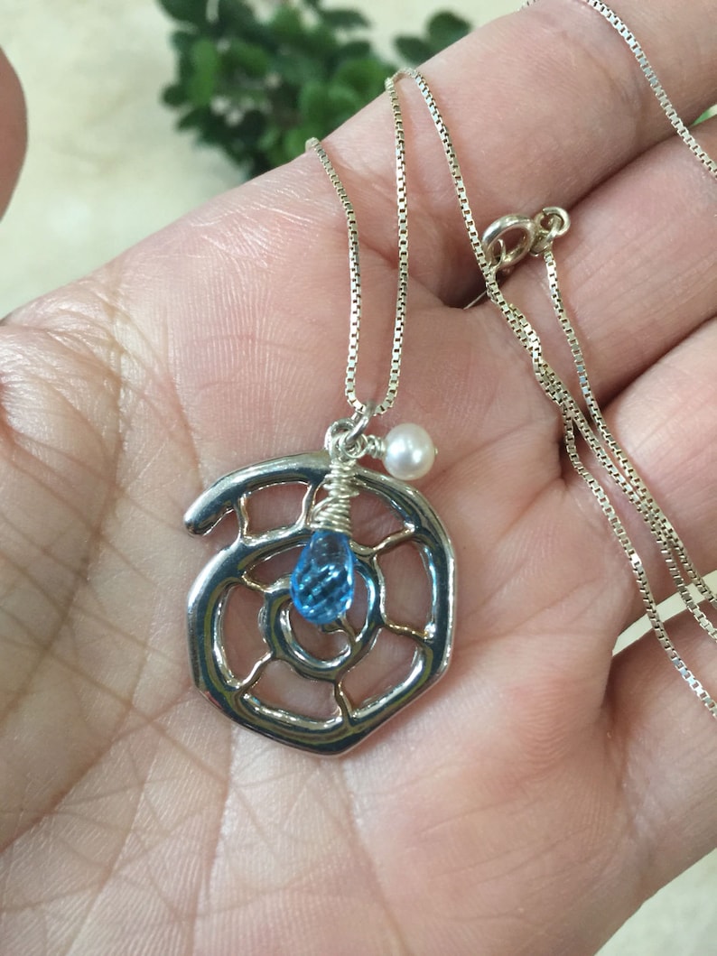 Ammonite Pendant, Rose Gold Sterling Silver Blue Topaz Gemstone Pearl Necklace/Pendant Nautical Pendant Natures Splendour Beach image 1