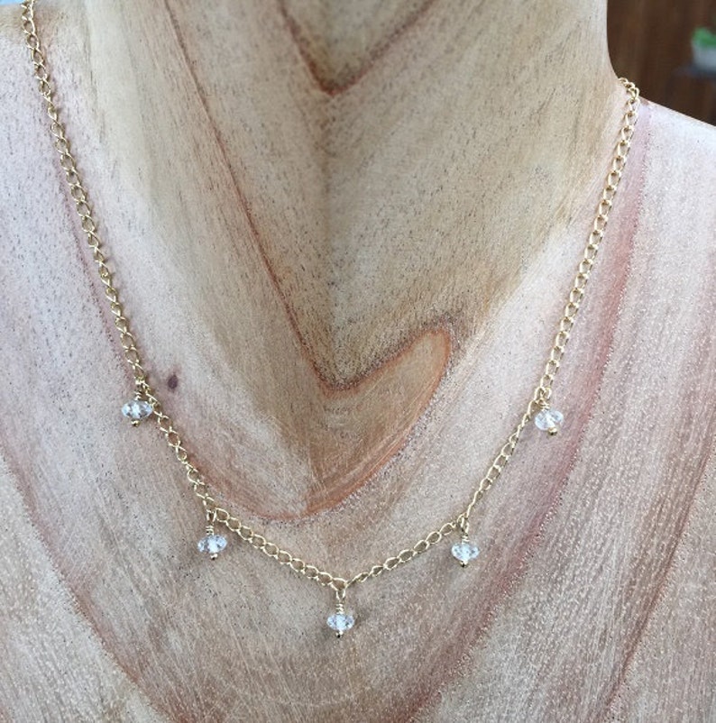 White Topaz in Gold Minimalist Necklace Everyday Necklace