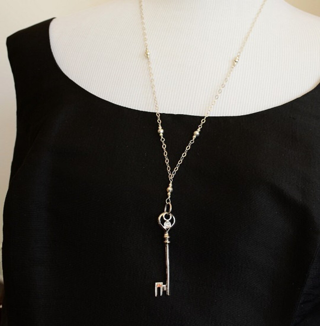 Key Necklace, Key Pendant, Sterling Silver Key, Vintage Key