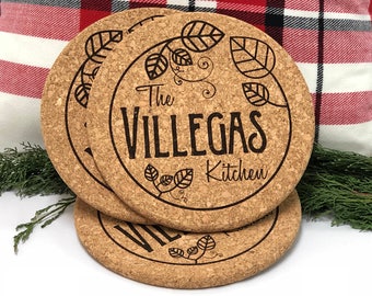 Pot Holders, Cooking Gift, Hot Pads, Cork Trivet, Cooking Tools, Personalized, Thanksgiving Gift, Trivet for hot dishes, Foodie Gift