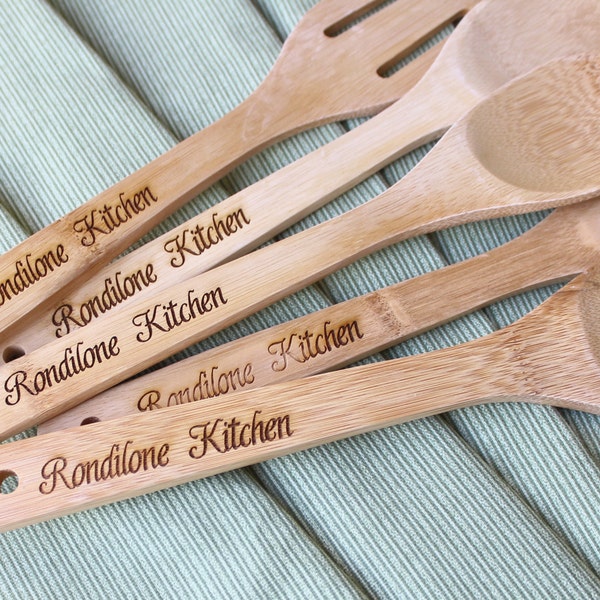Mamá personalizada (5) cucharas de madera de cocina personalizados para regalo de cumpleaños, utensilio de cocina de bambú, regalo para mamá, regalos para mujeres