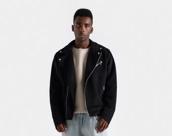Men’s Black Suede Biker Jacket - Handmade Real Suede Leather Moto Jacket - Asymmetrical Zipper - Vintage Style Jacket - Gift For Him