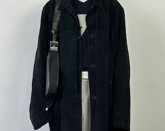 Blazer en daim vintage pour femme - Veste en daim bleue des années 90 - Cadeau pour elle