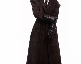 Vintage Brown Suede Coat | Women's  Boho  Suede Trench Coat | Long Leather Overcoat | Gift For Her