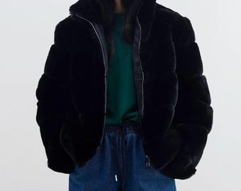 Women's Black Mink Fur Jacket - Soft Fur Jacket - Vintage Plush Fur Jacket - Luxuriously Soft & Stylish Winter Coat