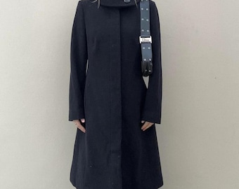 Black Wool Coat Women Long Coat Vintage Style Wool Overcoat 70s Coat Trench Coat Boho Wool Coat Full Length Women Outerwear Gift For Her