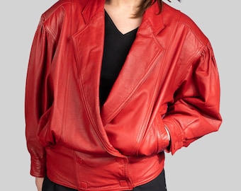 Vintage Red Leather Blazer for Women - 80s Leather Jacket - Stylish Office & Casual Blazer Coat - Slim Fit Ladies Blazer