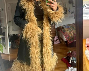 Vintage Black Shearling Penny Lane Coat –Women Afghan Coat Winter Sheepskin Coat Bohemian  Coat