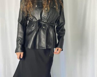 Vintage Black Leather Belted Jacket – 70s Leather Jacket