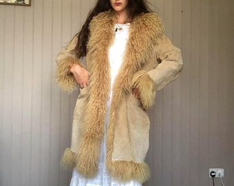 Women Penny Lane Coat – Mongolian Fur Coat Afghan Coat Long Fur Sheepskin Coat Boho Hippie Shearling Coat