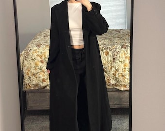 Vintage Black Wool Long Coat – Timeless Sophistication and Warmth for Women - Winter Full Length Wool Trench Coat