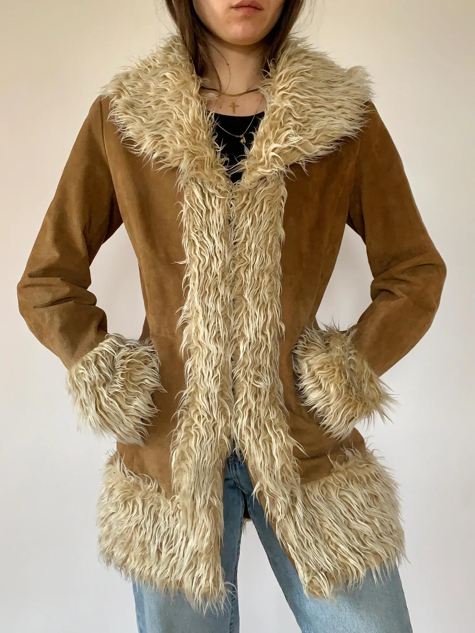 Penny Lane Coat Women Afghan Coat Real Fur Trim Sheepskin Coat