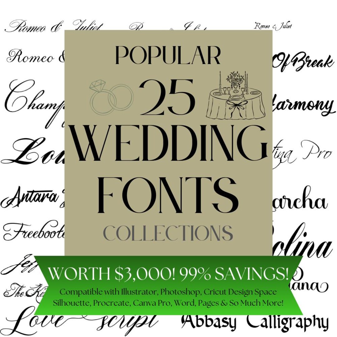 25 Popular Wedding Calligraphy Fonts Collection, Font Bundle , Cricut ...