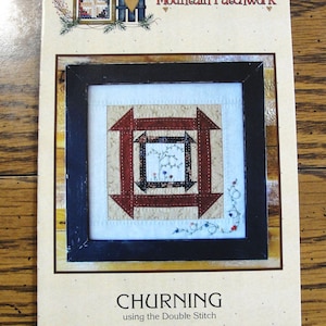 Churn Dash Floral Embroidery Quilt Block Pattern - CHURNING - Hand Double Stitched 12.5" Sampler Art to Frame by Mountain Patchwork