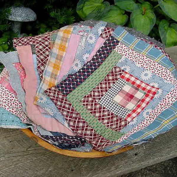 Antique Log Cabin Quilt Squares - Early 1900's shirting, feed sack, plaid. floral cotton materials, your choice