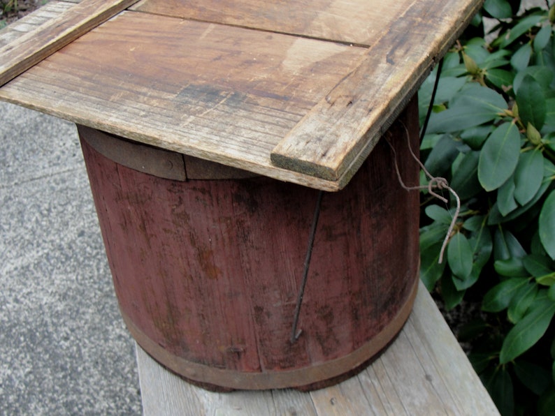 Antique Wooden Maple Syrup Sap Bucket With Lid Old Red Paint Etsy