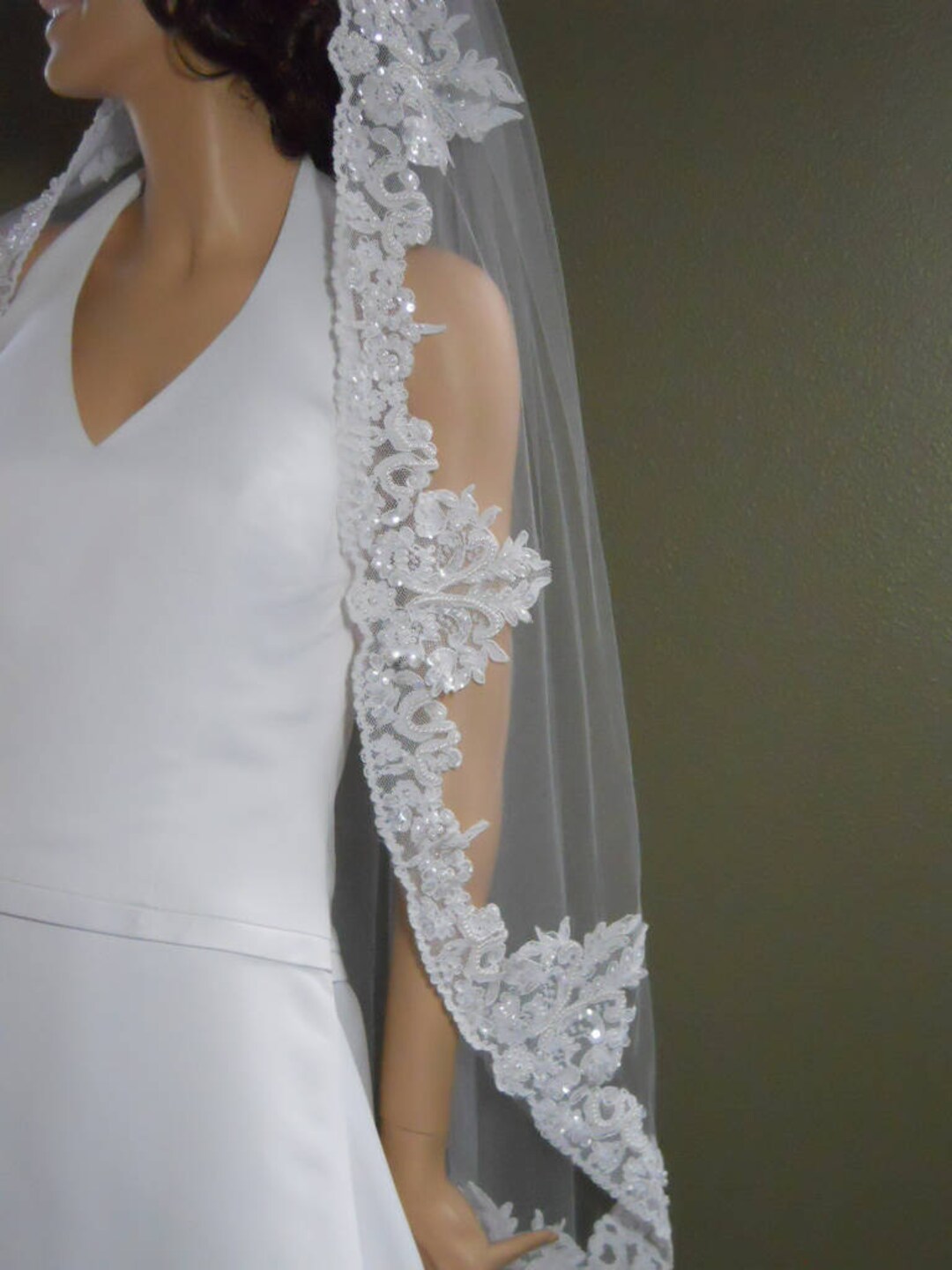 Beaded Lace Veil Available in White OR Ivory. A Stunning Etsy