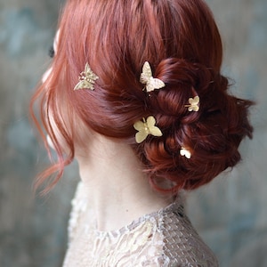 Épingles à cheveux papillon, épingles à cheveux dorées, barrettes dorées, ensemble de pinces papillon, ornements en or, pinces à cheveux de mariée, ensemble de pinces à cheveux de mariage