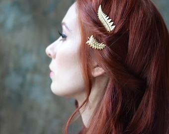 Gold bridal hair pins, grecian leaf pins, fern bobby pins, golden hair clips, gold leaf hair pin set, bridal hair pins, gold hair accesories