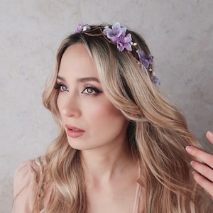 Bridal vine crown, Lavender flower crown, Blush floral circlet, Wedding crown headpiece, Elegant hair wreath, Whimsical hair wreath image 3