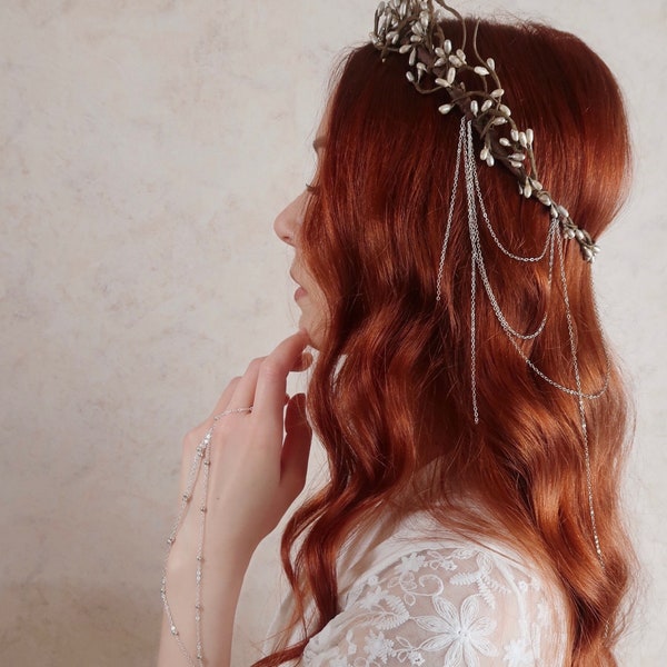 Arwen - bridal vine crown, elven circlet, silver branch crown, medieval headdress, wedding hair wreath, twig headpiece, fairy hairpiece